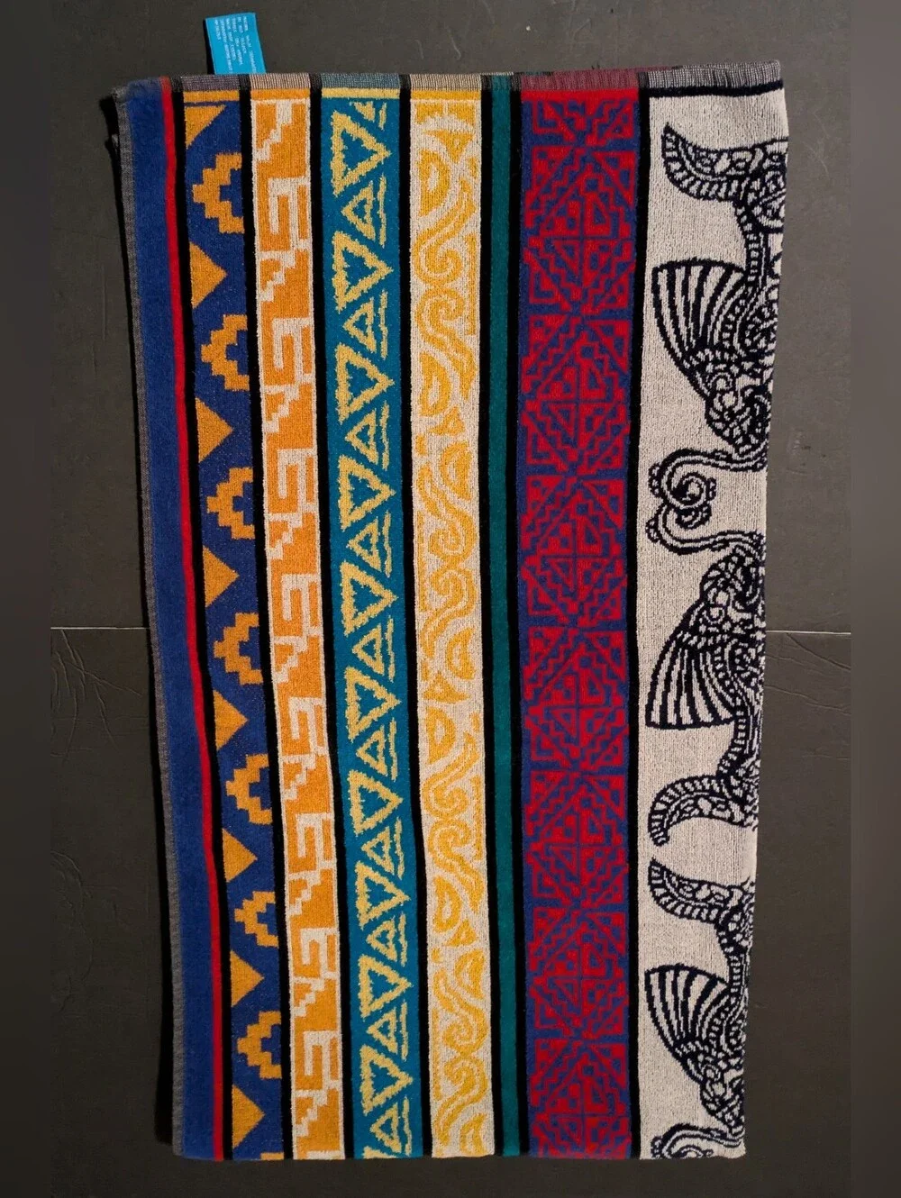 Beach Towel Aztec Pattern Beach Blue Yellow Red Made in Brazil 36 x 66